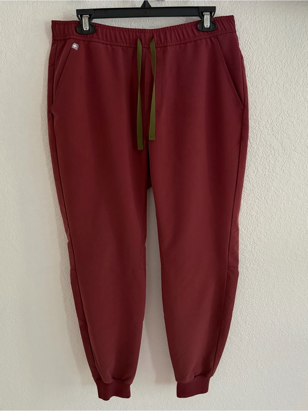 Figs Men's Burgundy Jogger Scrub Pants with Olive Drawstring